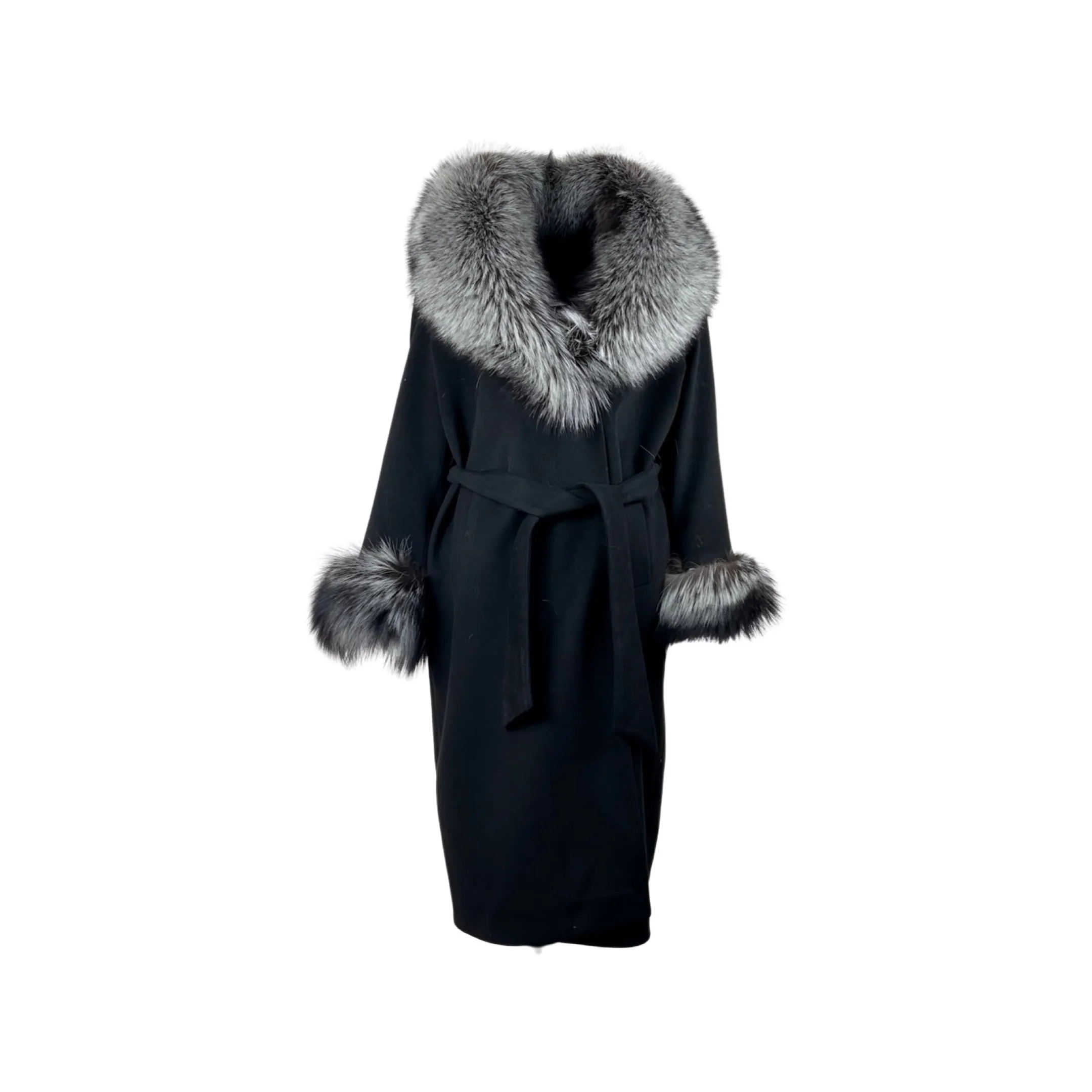 Women's Wool Coat with Silver Fox Collar and Cuffs Style # P-323