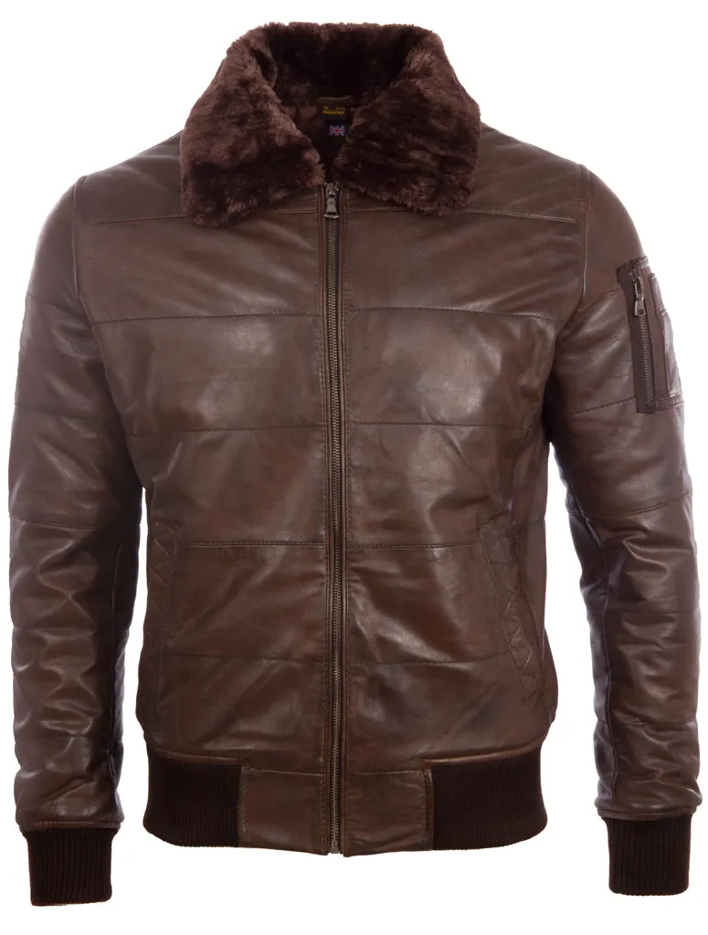 ZADV Men's Puffer Fur Aviator Bomber Jacket - Nevada Brown