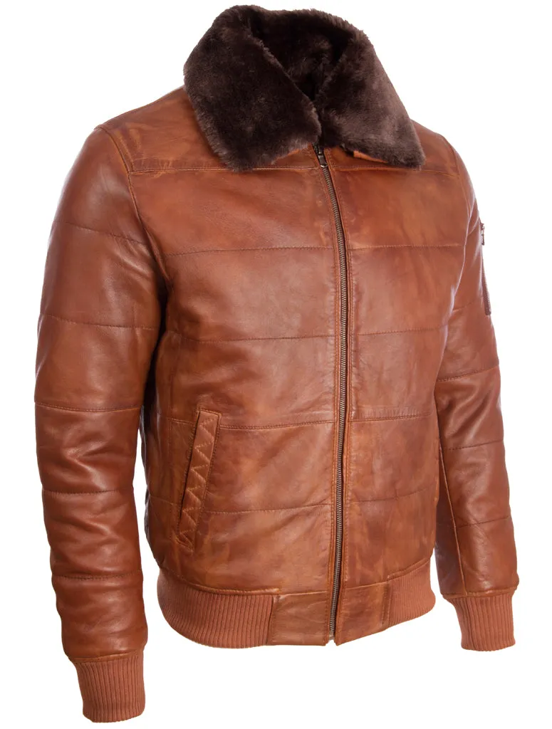 ZADV Men's Puffer Fur Aviator Bomber Jacket - Nevada Timber