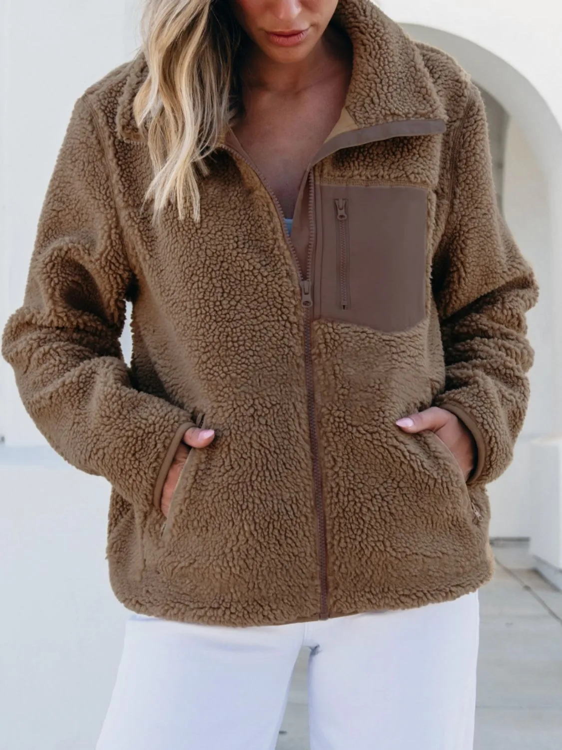 Zip Up Long Sleeve Plush Jacket | Winter Fashion | Winter Coat | Cozy Jackets