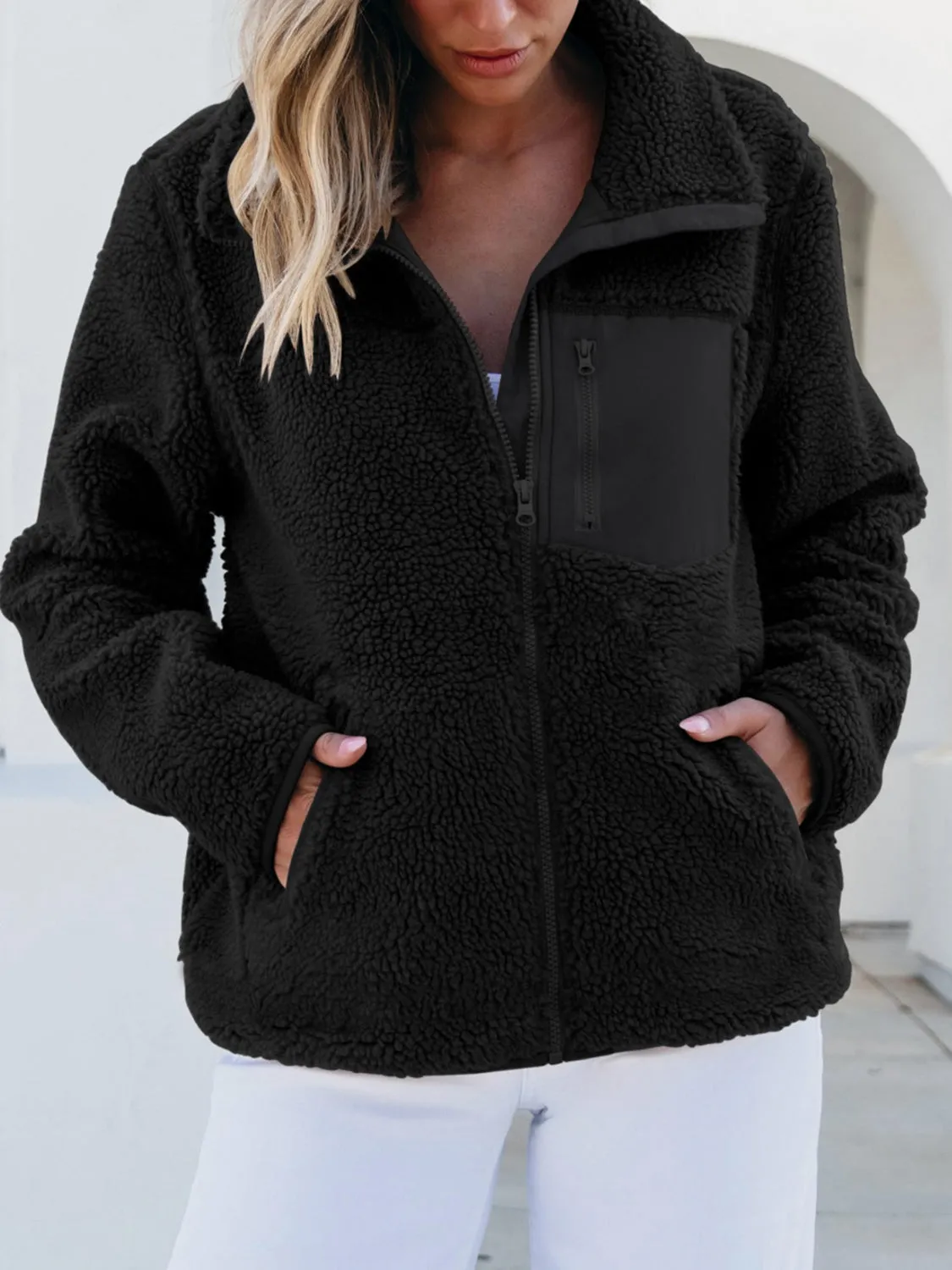 Zip Up Long Sleeve Plush Jacket | Winter Fashion | Winter Coat | Cozy Jackets