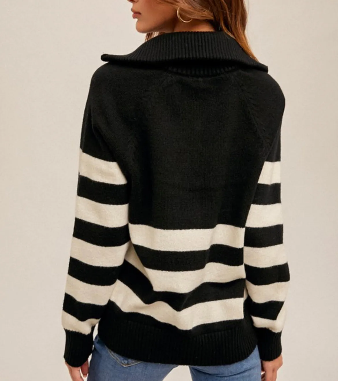 Zip Up Striped Sweater